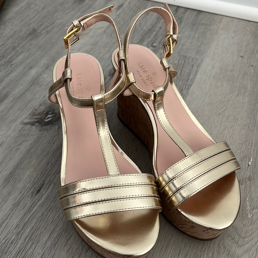 Kate Spade gold wedge sandals